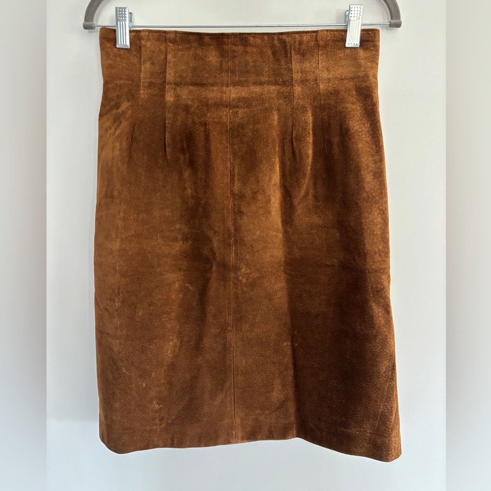 Bianca Vintage Brown Suede Back Slit Straight Midi Skirt (size 10-more like 6/8)